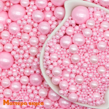 Посыпка Шарики сахарные Жемчуг РОЗОВЫЙ перламутр (микс d2,3,5,7,10мм), 50гр