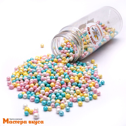 Посыпка Шарики зерновые Жемчуг микс Разноцветный перламутр (5-7мм) в сахарной глазури, 70 гр 