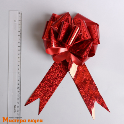 Бант-шар  КРАСНЫЙ голография, (ш 5 см) d~15 см
