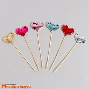 Шпажки "Сердечки микс", дерево, 15 см (набор 24 шт)