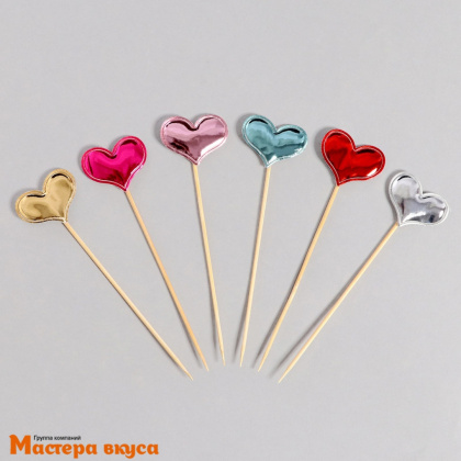 Шпажки "Сердечки микс", дерево, 15 см (набор 24 шт)