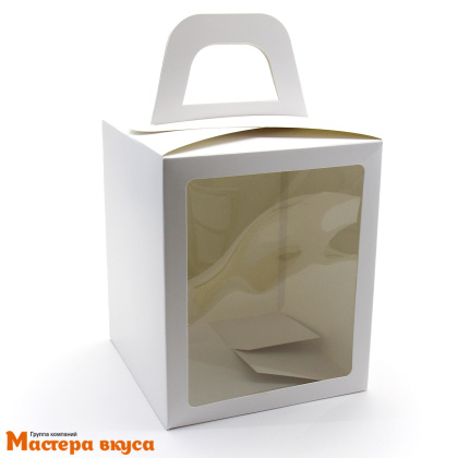 Коробка под кулич и пряничный домик с окном и ручкой, 15*15*18 см (белая)