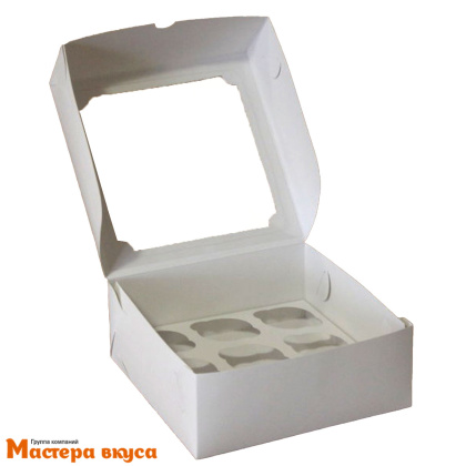 Коробка для  9 капкейков с окном, 250*250*100 мм (белая), АП