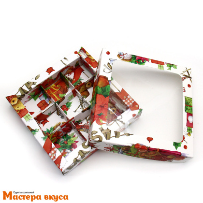 Упаковка для конфет  9 шт с окном 155*155*30мм (XMAS) (5-д)