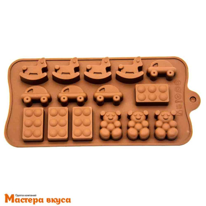 Форма для шоколада силиконовая  ДЕТСКИЕ ИГРУШКИ, (15 ячеек 3,5*2см), 21*10 см