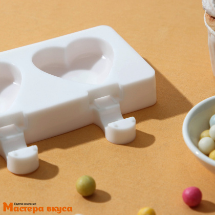 Форма для мороженого силиконовая (эскимо) СЕРДЦА, (8 ячеек) размер ячейки 5*5*1,5 см