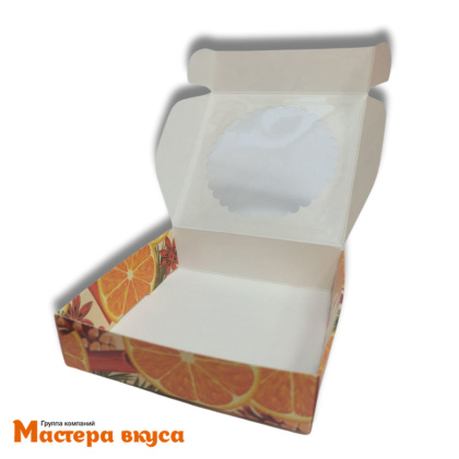 Упаковка для пряников и печенья с окном 11,5*11,5*3 см  (Апельсиновая вечеринка)