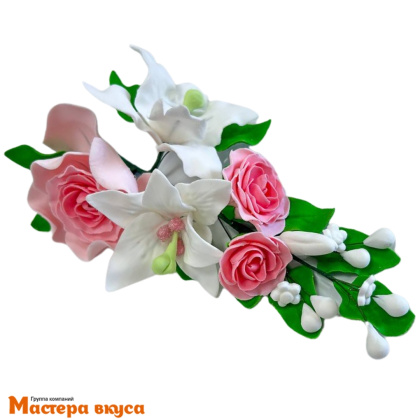 Сахарное украшение букет ЛИЛИЯ С РОЗОВОЙ РОЗОЙ, длина ~20см