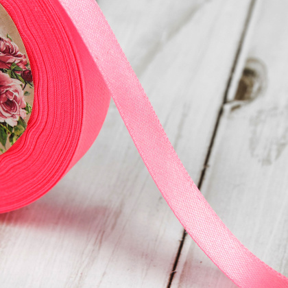 Лента атласная, РОЗОВАЯ (ЯРКО-РОЗОВАЯ), 12мм, ~23м