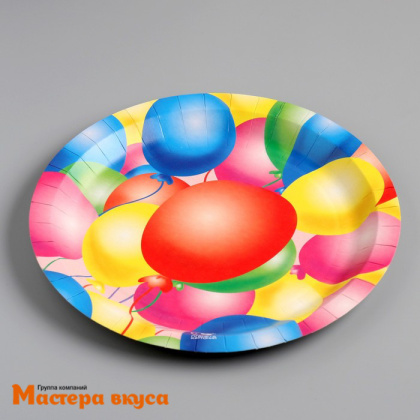 Тарелка бумажная ламинированная "Воздушные шарики", d-18 см, (упак 6 шт)