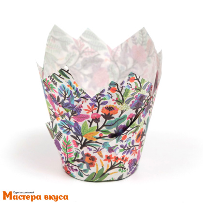 Форма бумажная Тюльпан d50 h80 "Акварельные цветы", упак 12шт