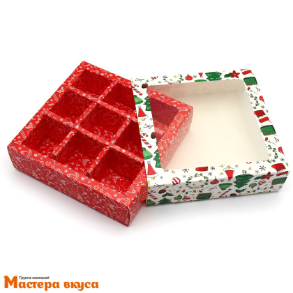 Упаковка для конфет  9 шт с обечайкой 137*137*37мм  (Рождественский подарок)