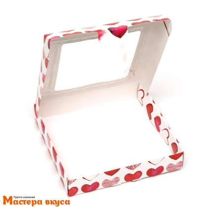 Упаковка для пряников и печенья с окном 16*16*3 см (Сердечки)