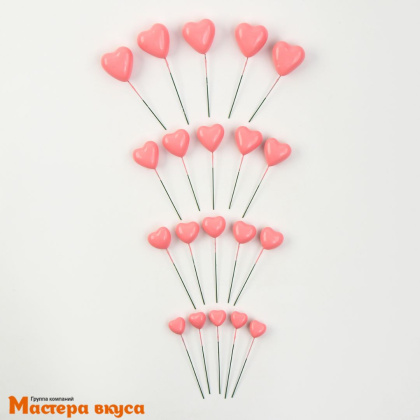 Набор топперов СЕРДЦА, розовые (набор 20 шт) ~12-15см