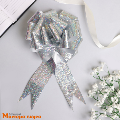 Бант-шар  СЕРЕБРЯНЫЙ голография, (ш 5 см) d~15 см
