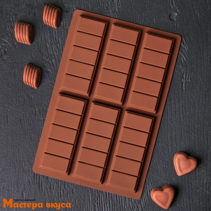Форма для шоколада силиконовая, плитка КРУПНЫЕ ДОЛЬКИ, (6 ячеек) 26*17 см