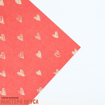 Бумага упаковочная "Сердечки" красная (крафт), 50*70 см