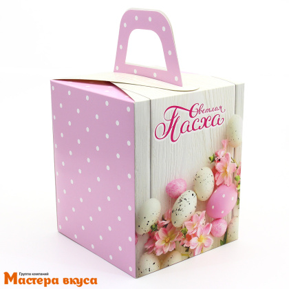 Коробка под кулич и пряничный домик с окном и ручкой, 15*15*18 см (Пасха розовая)