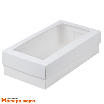 Упаковка для сладостей с прямоугольным окном и ложементом 210*110*55 мм (белая) (3-д)