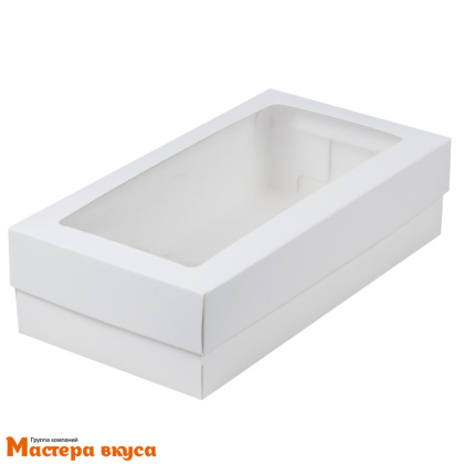 Упаковка для сладостей с прямоугольным окном и ложементом 210*110*55 мм (белая) (3-д)