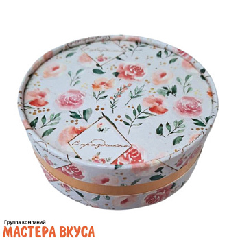 Упаковка для сладостей, с перегородками,ТУБУС, без окна d120 h45мм (с празд/розы/золото) У-32 (2-д)