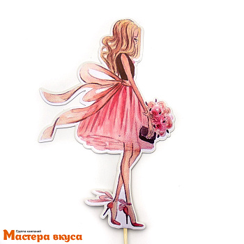 Топпер пластиковый ДЕВУШКА с цветами, 9*14 см 