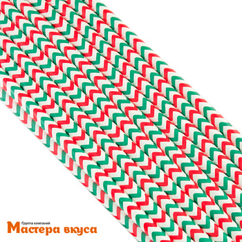 Трубочки бумажные, 20 см (упак 20 шт)  белые/зелёные/красные "Зигзаг"