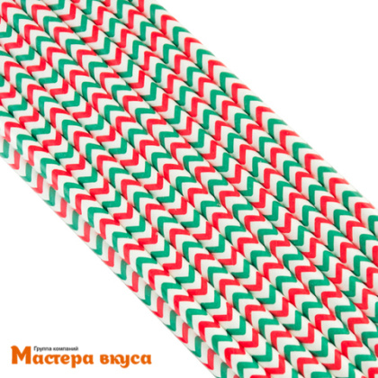 Трубочки бумажные, 20 см (упак 20 шт)  белые/зелёные/красные "Зигзаг"