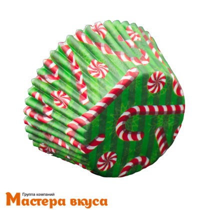 Капсула бумажная круглая, d-5см h-3,5см, "Рождественские леденцы", (упак ~25шт) 