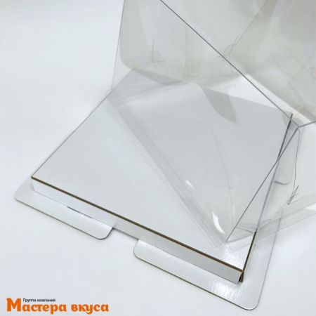 Короб для торта с прозрачной крышкой и пьедесталом ПРЕМИУМ, 235*235*140 мм (белый) РК