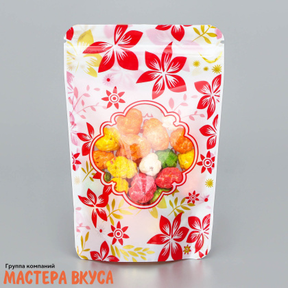 Пакет Дой-пак 10*15*3 см, с ЗИП-замком и окном, "Хохлома красная"