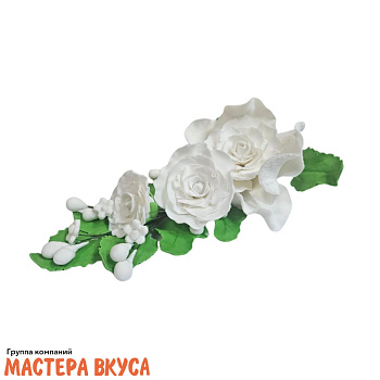 Сахарное украшение ветка РОЗА БЕЛАЯ, длина ~20см