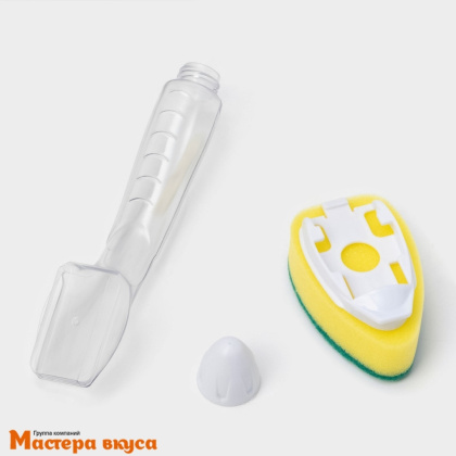 Губка для посуды поролоновая, с ручкой дозатором Доляна 24*5,5*8 см 