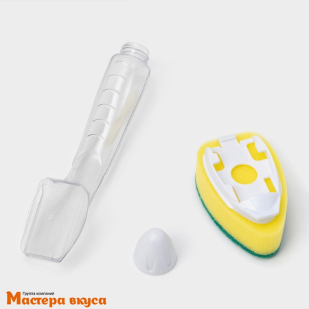 Губка для посуды поролоновая, с ручкой дозатором Доляна 24*5,5*8 см 