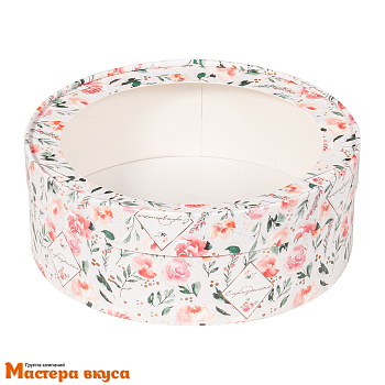 Упаковка для зефира, печенья и макарон тубус с окном d200 h70мм (с праздником/розы) (2-д)