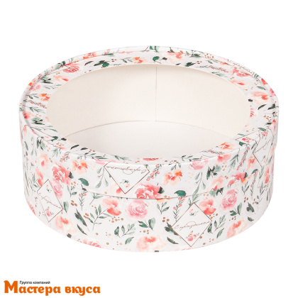 Упаковка для зефира, печенья и макарон тубус с окном d200 h70мм (с праздником/розы) (2-д)