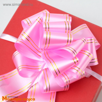 Бант-шар  РОЗОВЫЙ с золотой полосой , (ш 5 см) d~15 см