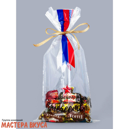 Пакет для сладостей 15*30 см, "23 февраля звезда с ленточкой" 