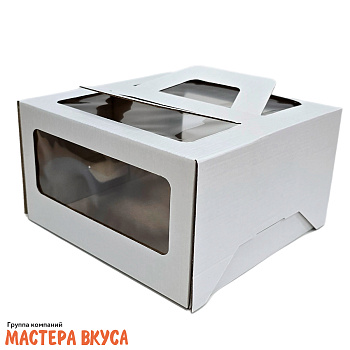 Короб для торта с окном и ручками 210*210*120мм, белый, АП У-25шт