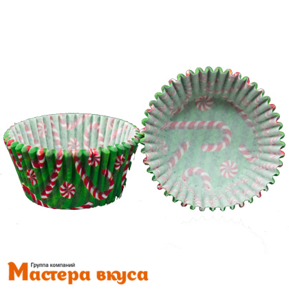 Капсула бумажная круглая, d-5см h-3,5см, "Рождественские леденцы", (упак ~25шт) 