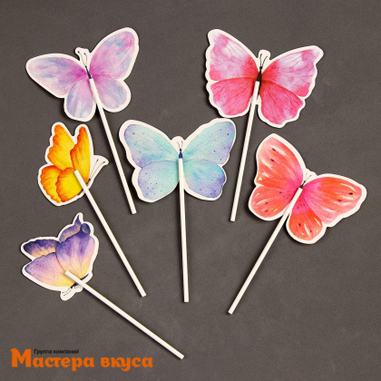 Набор для украшения торта и десертов БАБОЧКИ, акварель, (набор 6 шт) ~12*18 см