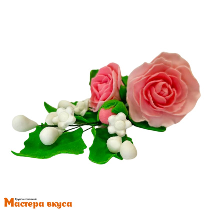 Сахарное украшение ветка РОЗА РОЗОВАЯ, длина ~10см