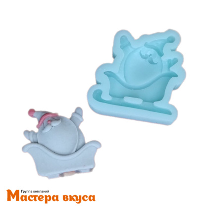 Молд силиконовый  ДЕД МОРОЗ НА САНЯХ, изд 6,8*6,7см  h1,5 см (шоколад~34гр)