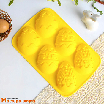 Форма силиконовая ЯЙЦА -ЗАЙЦЫ И ЦЫПЛЯТА, (6 ячеек), 17,1*26*2,7 см