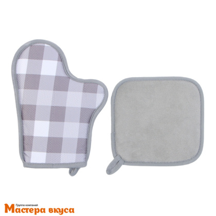 Набор прихваток для горячего "Этель.Клетка" (рукавичка 27*20 см, прихватка 20*20 см)