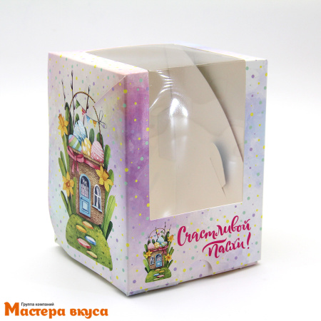 Коробка для  1 капкейка и кулича с панорамным окном, 125*95*95 мм, "Пасхальный домик"