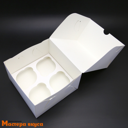 Коробка для  4 капкейков без окна, 160*160*100 мм (белая), АП