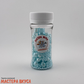 Посыпка Шарики сахарные Жемчуг ГОЛУБОЙ перламутр (микс d2,3,5,7,10мм), 50гр