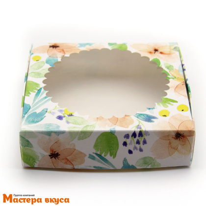 Упаковка для пряников и печенья с окном 11,5*11,5*3 см  (Цветы акварель)