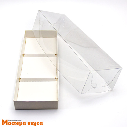 Коробка 3 ячейки для муссовых десертов с пластиковой крышкой, 260*85*60 мм (белая) (3-д)